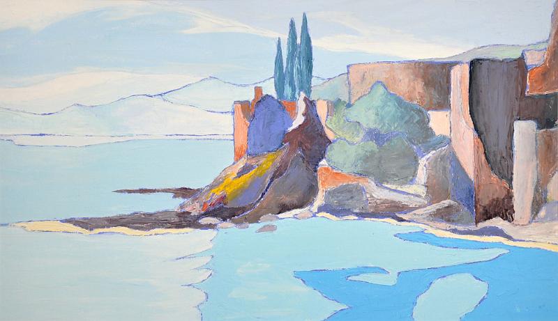 le-lac.jpg - Painting oil on paper -Huile sur papier format /size 35x55