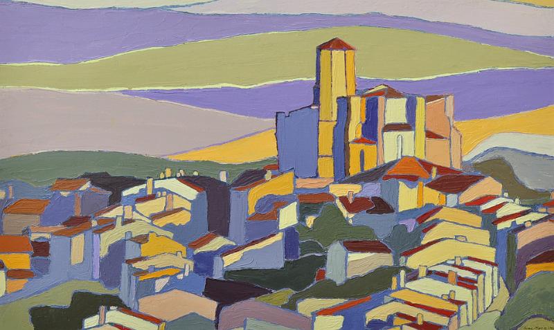 village1.jpg - Painting oil on paper -Huile sur papier format /size 35x60