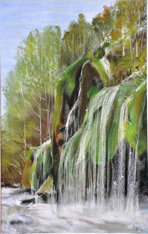 cascade-au-printemps.jpg - Pastel  format 30x45