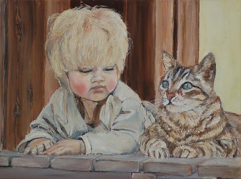 deux-copains2.jpg - Painting oil on canvas -Huile sur toile format /size  30x40