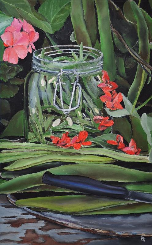 les-mangetout.jpg - Painting oil on paper -Huile sur papier format /size 35x55